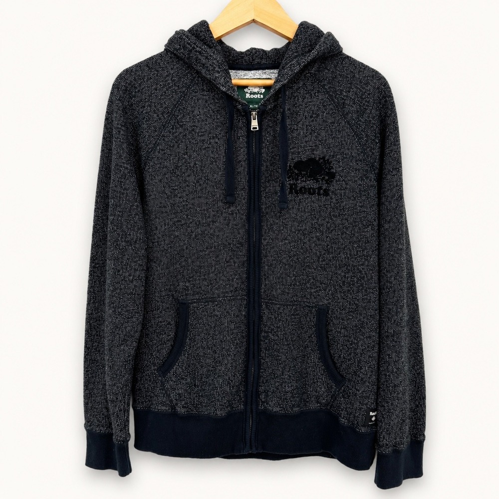 Roots Canada Mens XL Full Zip Hoodie Velvet Beaver Outdoors Hike Mountains Cabin